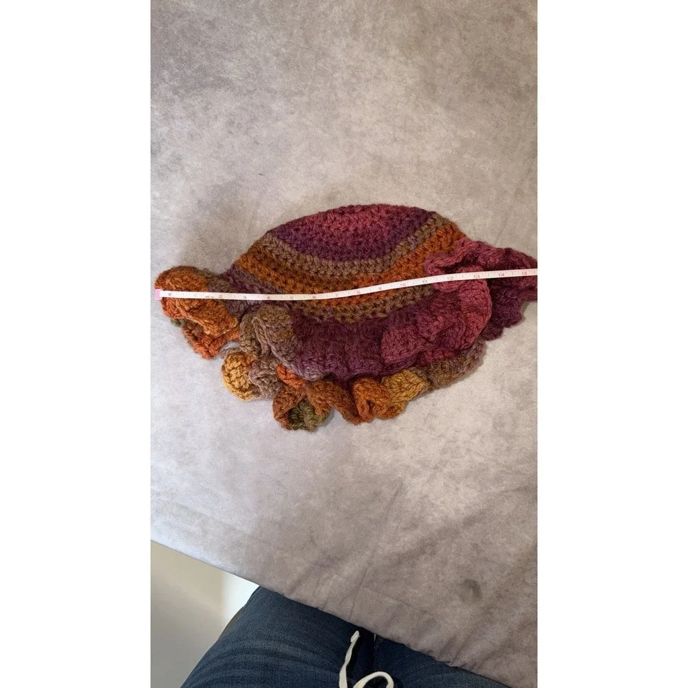 Handmade Crochet Ruffle Cloche Hat Boho Autumn Fairy Festival Beanie